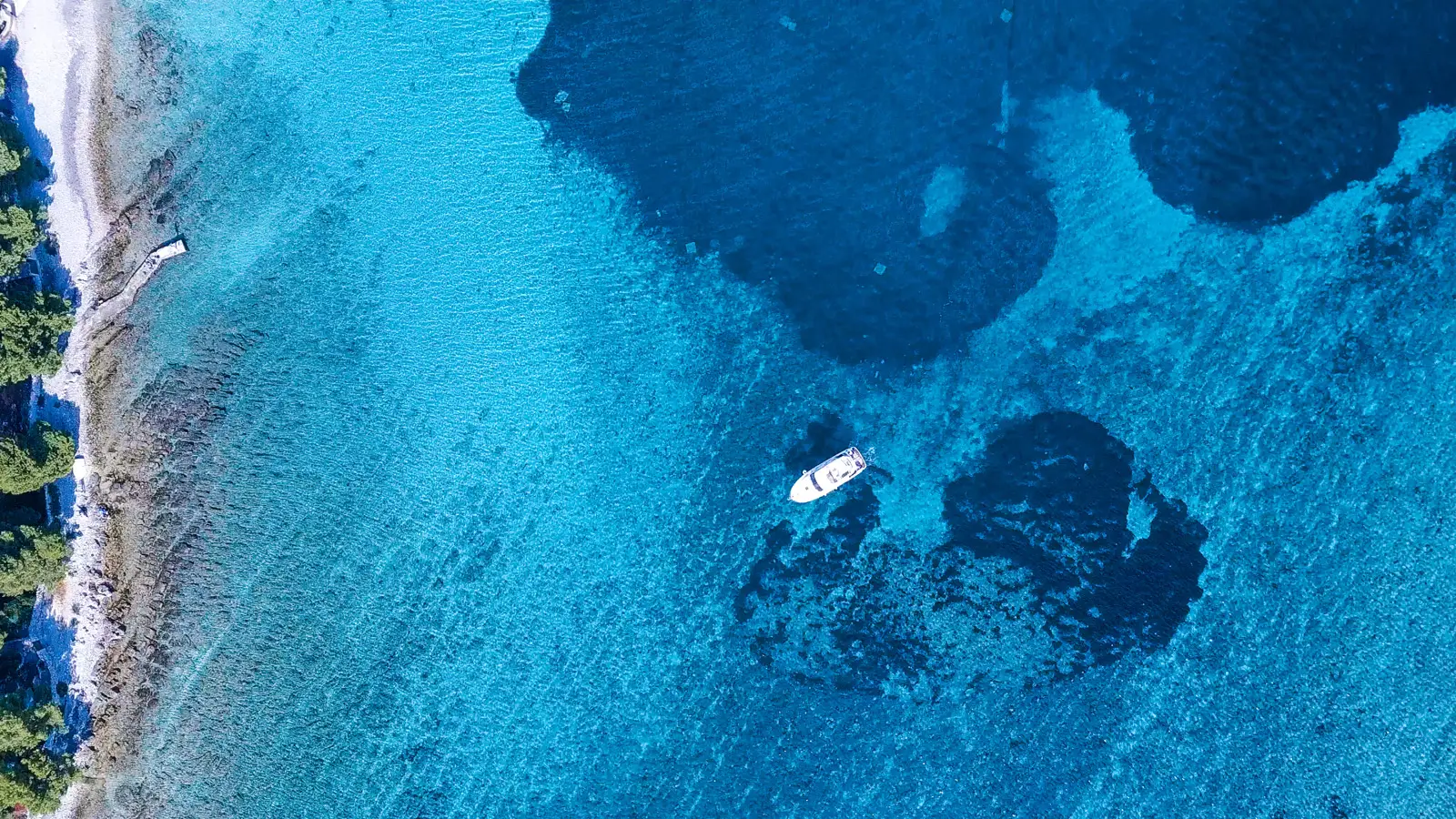 aerial view of a boat sailing on the sea