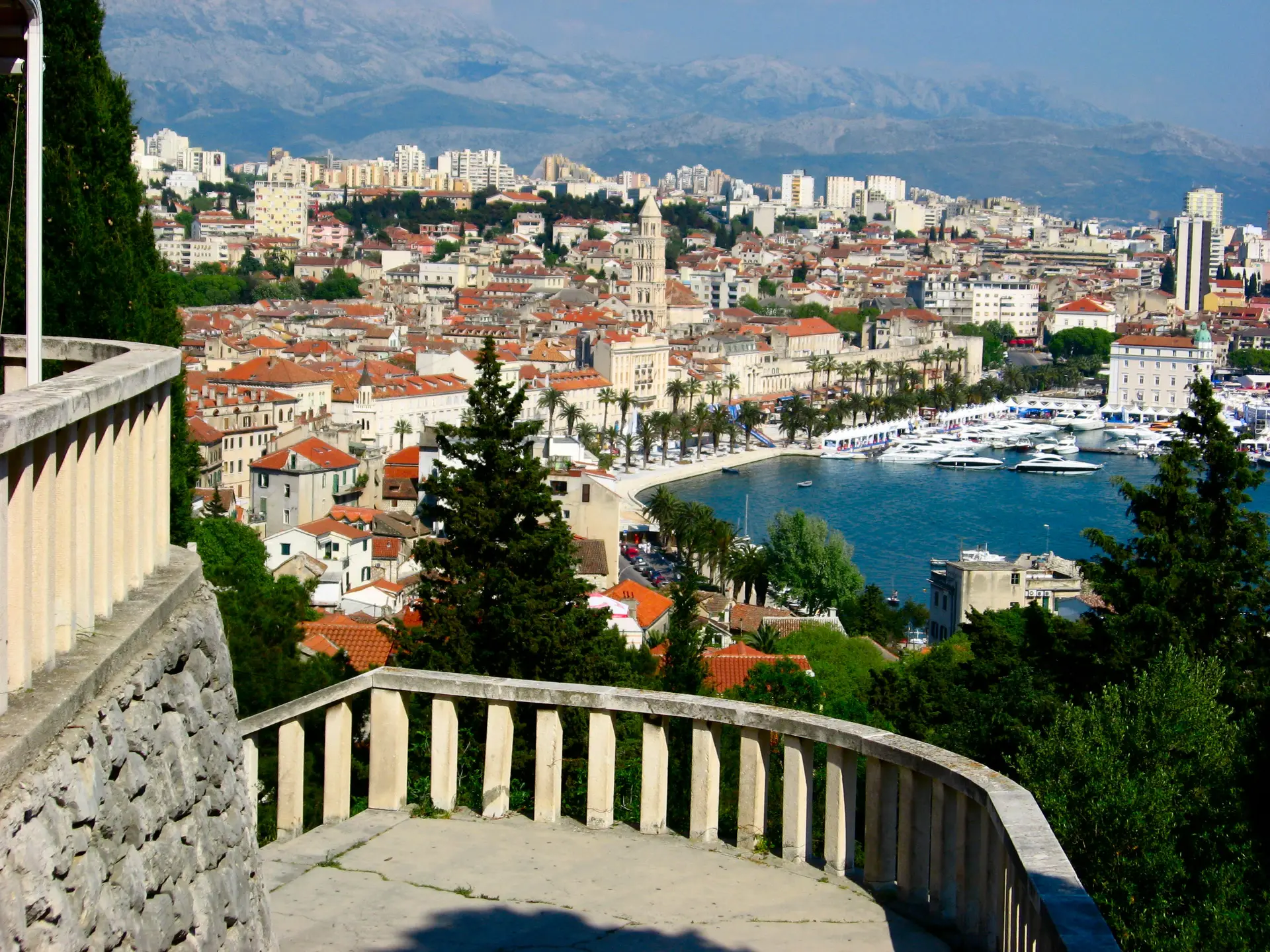 panoramic view of a seafront town