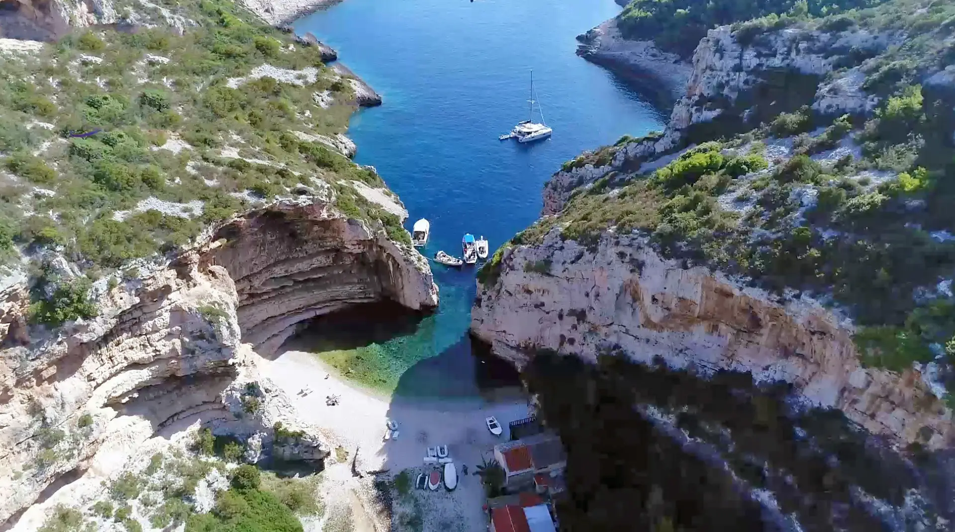 aerial view of a sheltered beach bay